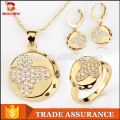 Wholesale 24K gold plating Indian bridal wedding cubic zirconia brass earrings ring necklace jewelry set